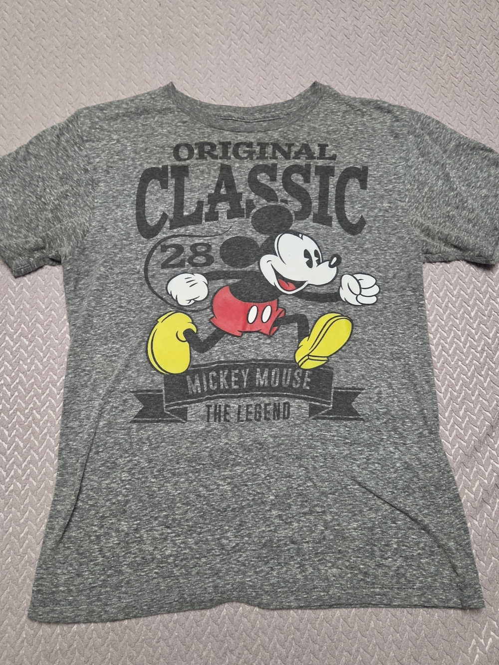 Disney Gray Mickey Mouse Classic Graphic Tee with Red & Yellow Accents
